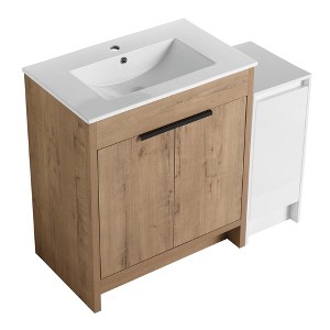 SEVOBAL Bathroom Vanities 42 Inch Freestanding Vanity with Ceramic Sink and Soft Closing Door for Bathroom, Brown, 41.8"*18.31"*34.25" - 1 of 4