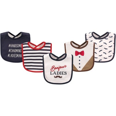 Image of Hudson Baby Infant Boy Cotton Bibs 5pk, Bonjour, One Size