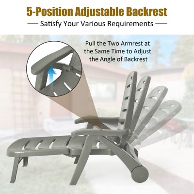 Gray Adjustable Outdoor Chaise Lounge with Arms and Wheels