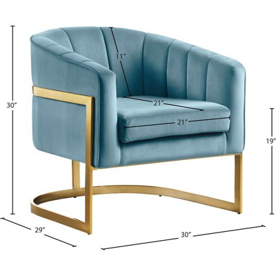 Aqua Velvet Barrel Accent Chair with Gold Stainless Steel Base