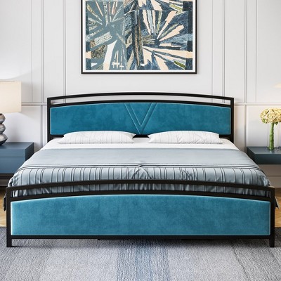 WhizMax Full Size Bed Frame, Velvet Upholstered Bed Frame with Tufted Headboard