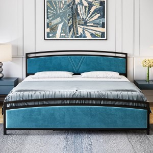 WhizMax Bed Frame, Velvet Upholstered Bed Frame with Tufted Headboard - 1 of 4