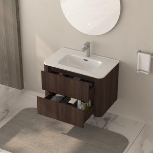 KWPZQEB 30'' Floating Bathroom Vanity w/ Sink, Wall Mounted Wood Bathroom Cabinet w/ 2 Drawers, Ceramic Integrated Sink, Floating Cabinet for Bathroom - 1 of 4
