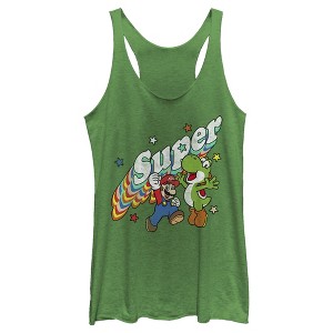 Women's Nintendo Mario and Yoshi Retro Super Racerback Tank Top - 1 of 3