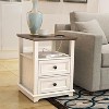 Dyonery Farmhouse Nightstand 18" Blue End Table 2-piece with Charging Station 2 Drawers Storage Open Shelf, for Bedroom, Living Room, White - 3 of 4