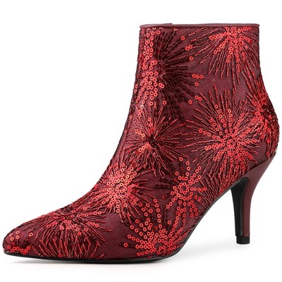 Allegra K Women's Sparkle Lace Stiletto Heels Party Sequin Ankle Boots