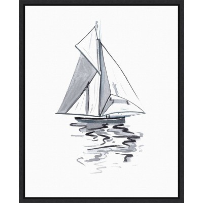 Melissa Wang Blue Boat I Black Framed Canvas Wall Art