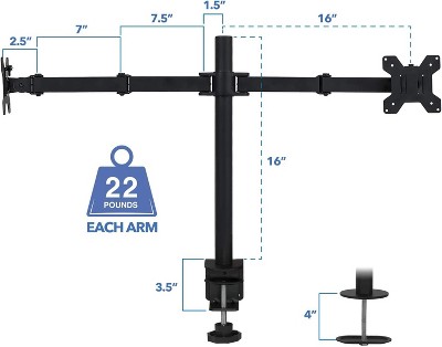 ErgoFlex Black Steel Dual Monitor Desk Mount, Full-Motion 19"-32"