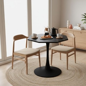 Homy Casa 31.5" Modern Octagonal Pedestal Dining Table with Faux Marble Top for Kitchen & Dining Room, Black - 1 of 4