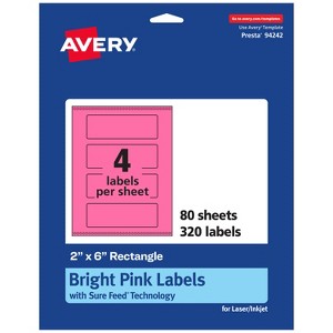 Avery Bright Pink Paper Labels, 2" x 6" Rectangle - 1 of 4