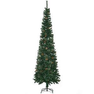 Aghana Digitals 7.5ft Slim Pencil Christmas Tree with 706 Realistic Tips, Pine Cones, Flame - 1 of 4
