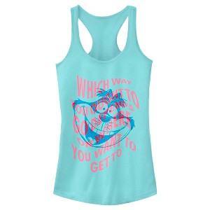 Junior's Women Alice in Wonderland Cheshire Cat Which Way Quote Racerback Tank Top - 1 of 4