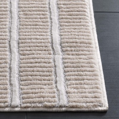 Beige and Grey Geometric Synthetic Square Area Rug