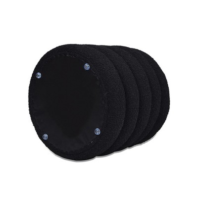 Ebony Black Boucle Round Storage Ottoman with Gathered Embellishment