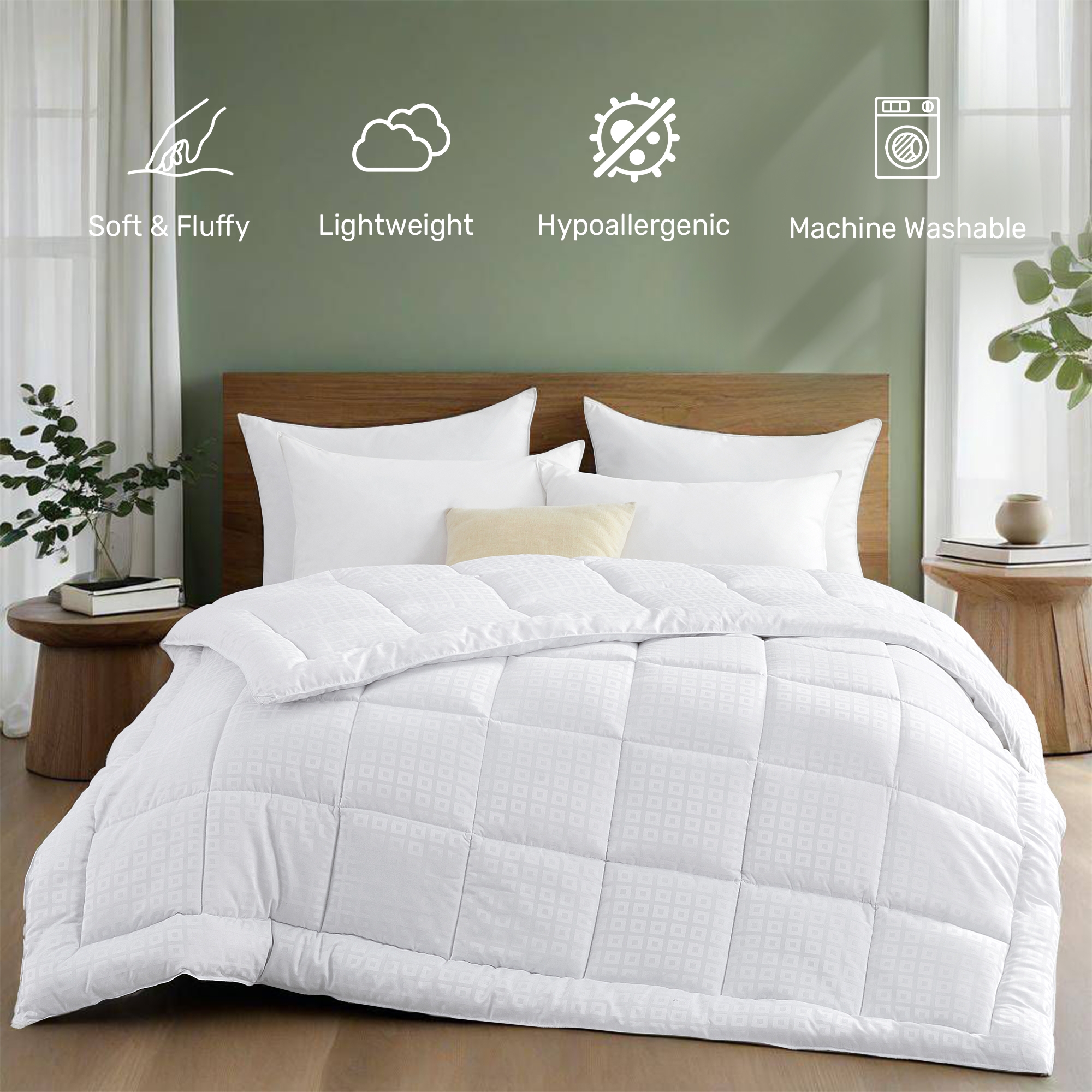 Peace Nest All Season White Down Alternative Duvet Comforter Insert with Jacquard Cover, Square, Full/Queen