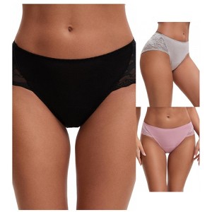 INSPIRE CHIC Women's Mid-Waisted Lace Briefs HI-Cut Period Leak Proof Ladies Underpants 3 Packs - 1 of 4