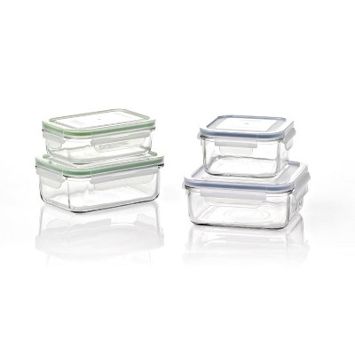 Glasslock Classic 8 Piece Clear Tempered Glass Microwave, Dishwasher, Freezer, and Fridge Safe Food Storage Container Set with BPA Free Plastic Lids