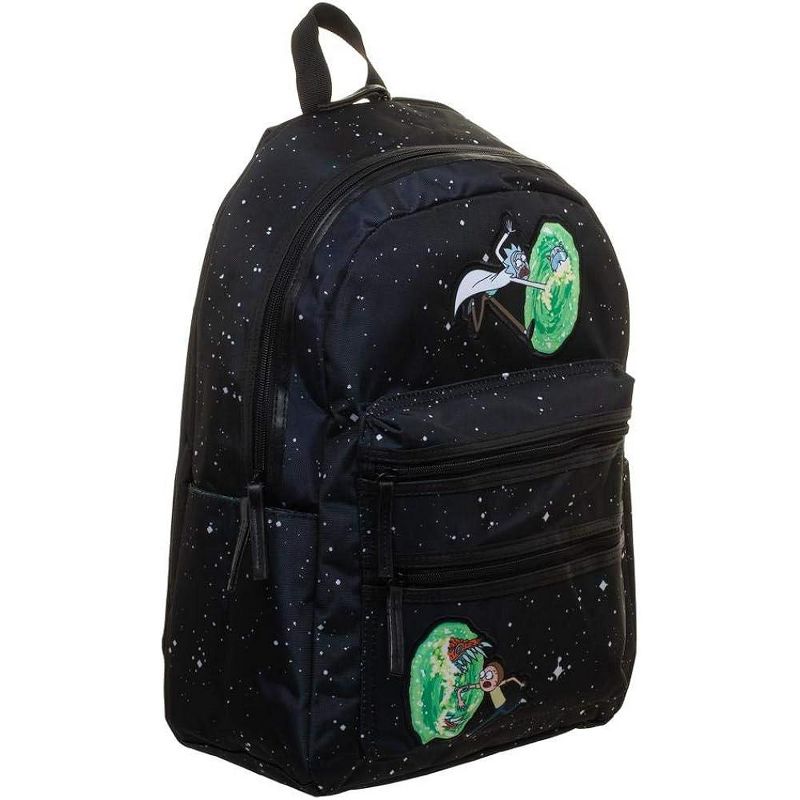 Rick and Morty Universe Portals Double Z Padded Laptop 17" Adult Backpack Black, 3 of 5