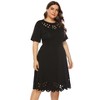 Women's Plus Size Short Sleeve Casual Empire Waist Hollow Neck Design Summer Dress - 3 of 4