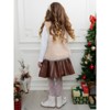 Taupe Faux Fur Bow Vest and Brown Pleated Skirt Set Mia Belle Girls - 3 of 4