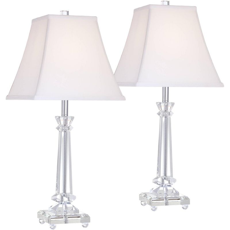 Vienna Full Spectrum Sannes 25" High Column Modern Table Lamps Set of 2 Crystal White Shade Living Room Bedroom Bedside Nightstand House Office, 1 of 9