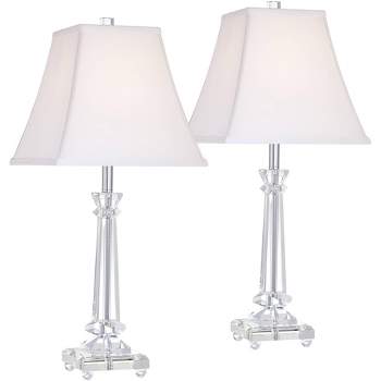 Vienna Full Spectrum Sannes 25" High Column Modern Table Lamps Set of 2 Crystal White Shade Living Room Bedroom Bedside Nightstand House Office