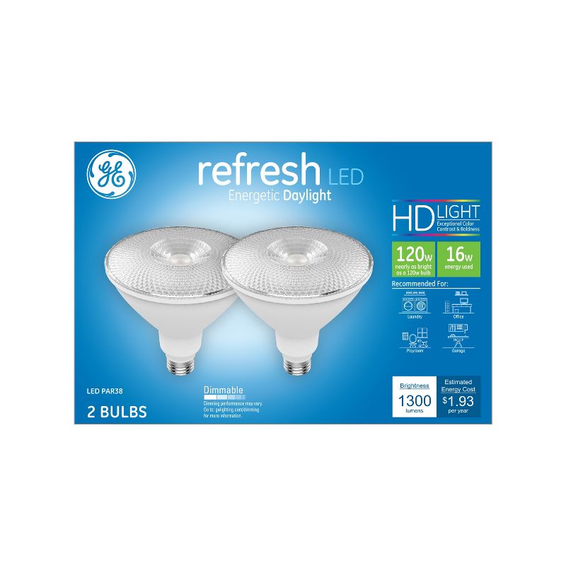 GE 2pk 16W 120W Equivalent Refresh LED HD Floodlights Daylight, 1 of 4