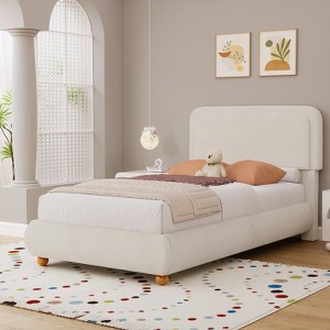 Brafabhome Bed Frame with Round Corner Headboard, Soft Boucle Cloud Platform Bed with Bump-Proof Edge Footboard for Kids, No Box Spring Needed - 1 of 4