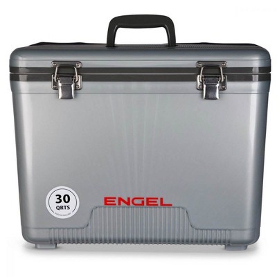 Engel 30-Quart 48 Can Portable Leak-Proof Compact Lightweight Insulated Airtight Hard Drybox Cooler for Fishing, Hunting, and Camping, Silver