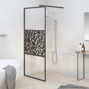 vidaXL Walk-in Shower Wall 31.5"x76.8" ESG Glass with Stone Design Black - 1 of 4