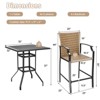 Tangkula 5PCS Patio Rattan Bar Set Wood Heavy-Duty Steel Frame Bistro Set with 4 Bar Stools for Poolside&Garden - 3 of 4