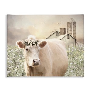 Stupell Industries Realistic Cow Floral Crown Tranquil Farm Field Canvas Art - 1 of 4