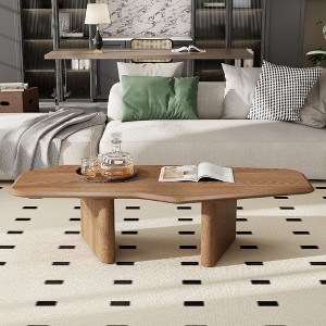Airsurfer 47.2 Inches Ash Wood Veneer Coffee Table Minimalist Modern Coffee Table Free Form Rustic Veneer Coffee Table for Small Living Room - 1 of 4