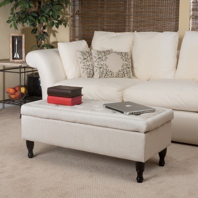 VYNXARIA Multi-Functional Ottoman: Plush Tufted Top, Hidden Storage, and Elegant Dark Wooden Legs