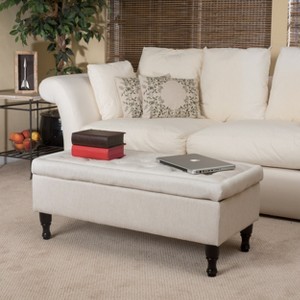 VYNXARIA Multi-Functional Ottoman: Plush Tufted Top, Hidden Storage, and Elegant Dark Wooden Legs - 1 of 4
