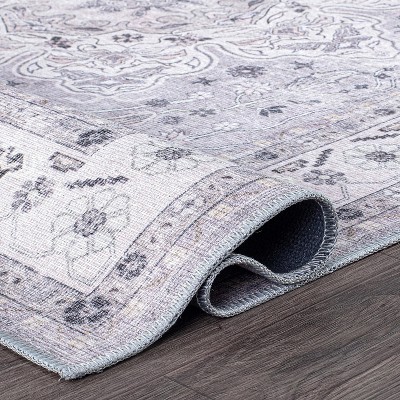 Gray Medallion Flat Woven Machine Washable Area Rug 7'7"x9'6"