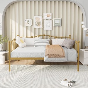 Twin Size Daybed Frame, Metal Platform Sofa Bed with Headboard, Heavy Duty Steel Slats, 12” Storage, No Box Spring Needed - 1 of 4