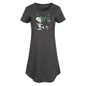 Women's - Peanuts - Snoopy Woodstock Skate Graphic T-shirt Dress - 1 of 4