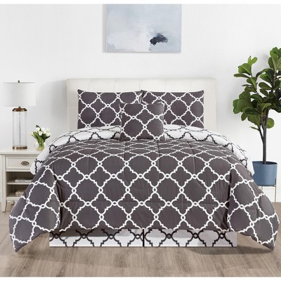 Down Alternative Ultra Soft Comforter Set Reversible Printed Comforter & Shams All Season Solid 5Pc Comforters - Lux Decor Bedding Set
