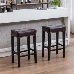 Furniture,Counter Height 29" Bar Stools for Kitchen Counter Backless Faux Leather Stools Farmhouse Island Chairs (29 Inch, Black, Set of 2) - 1 of 4