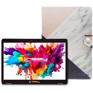 LINSAY 10.1"Octa Core 128GB Storage Android 14 Tablet with Ocean Marble Case - 1 of 3