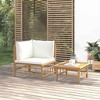 vidaXL 2-Piece Bamboo Patio Lounge Set with Cream White Cushions - Sturdy Outdoor Furniture with Modular Design and Comfortable Seating Experience - 2 of 4