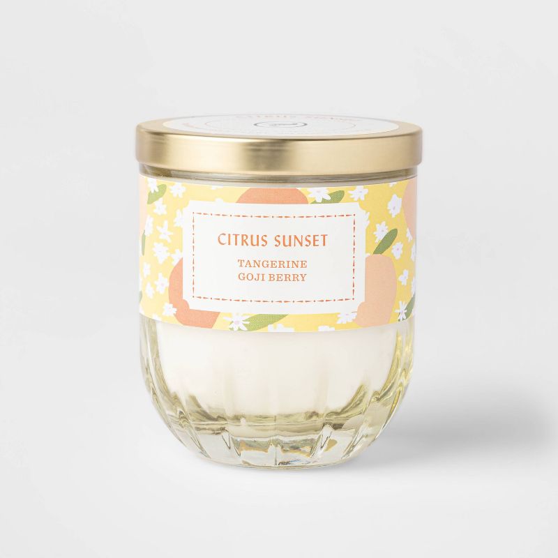 7oz Lidded Yellow Ribbed Base Glass Jar Citrus Sunset Candle - Opalhouse&#8482;, 1 of 6