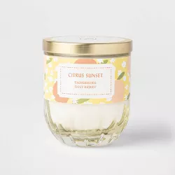 7oz Lidded Yellow Ribbed Base Glass Jar Citrus Sunset Candle - Opalhouse™