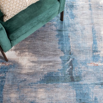 Vintage Blue and Gray Hand-Knotted Synthetic Rug, 4' x 6'