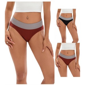 INSPIRE CHIC 3 Packs Women's Color-Block Panties No Trace Underwear Mid-Waisted Full Coverage Briefs - 1 of 4