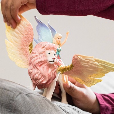 Fairy in Flight on Pink Winged Lion Figurine Set