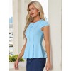 INSPIRE CHIC Women's Elegant Round Neck Cap Sleeve Solid Color Peplum Blouses - 3 of 4
