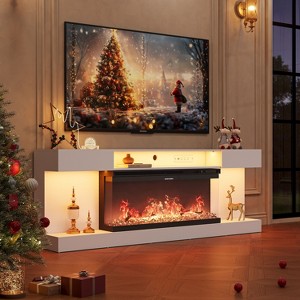 WOWLIVE 80" Fireplace TV Stand with LED Lights and Charge Station, Sleek Modern Entertainment Center with Storage for Living Room - 1 of 4