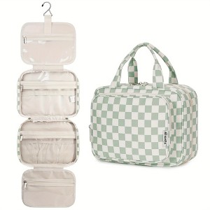 Anna-Kaci Hanging Toiletry Bag with Checkered Pattern and Multi-Layer Compartment Organizer 10.7x8x5.5in - 1 of 4